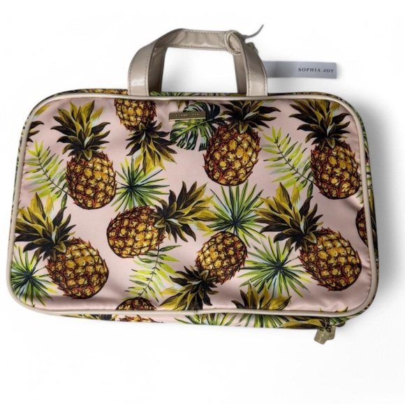 Sophia Joy Pink Green Pineapple Tropical Weekender Cosmetic Travel Bag NWT - Picture 1 of 6